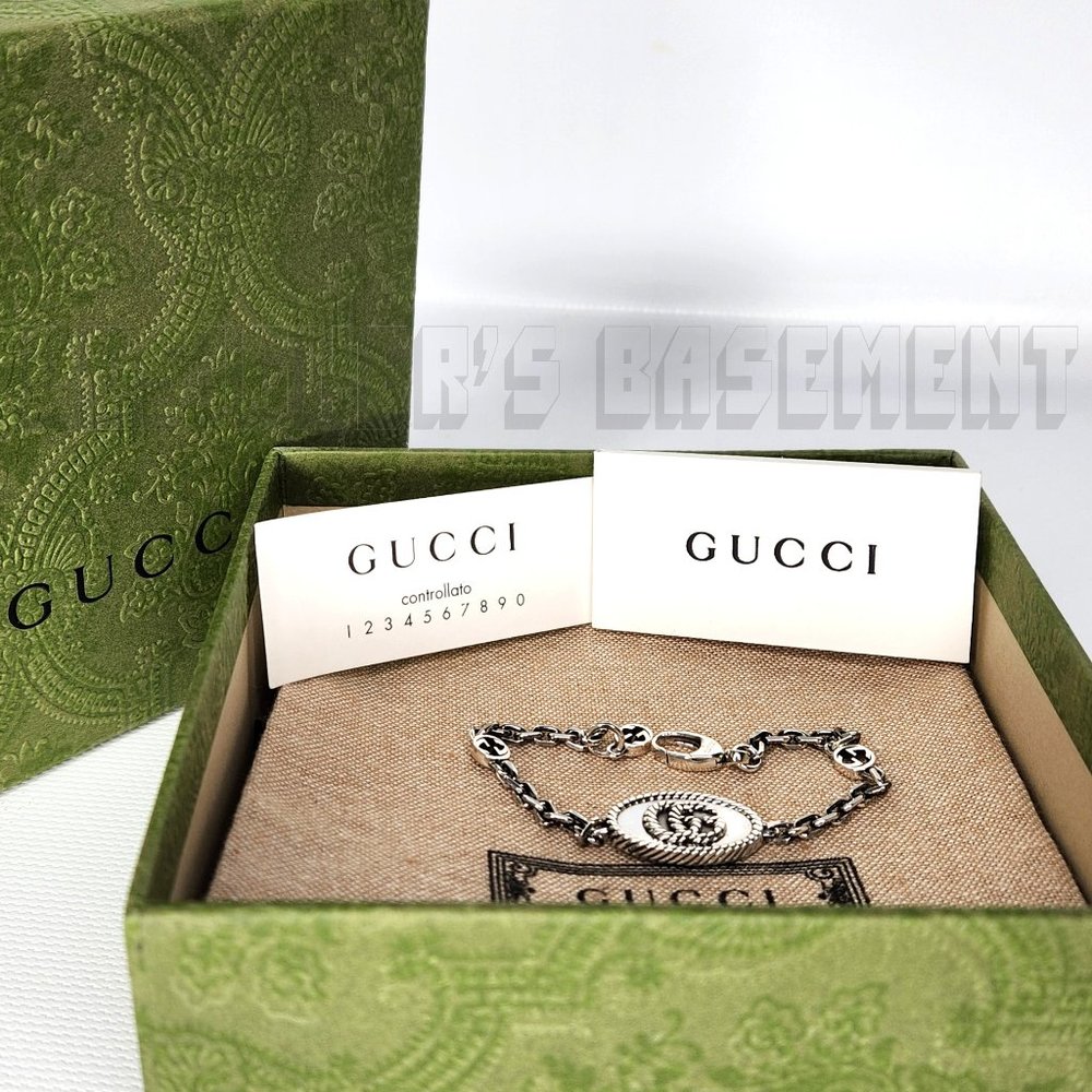 GUCCI size 18 Sterling Silver MARMONT Torchon Double G charms Chain Bracelet 🎁 - Picture 4 of 11